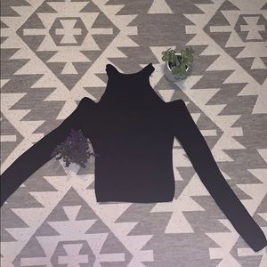 Black knit cold shoulder sweater